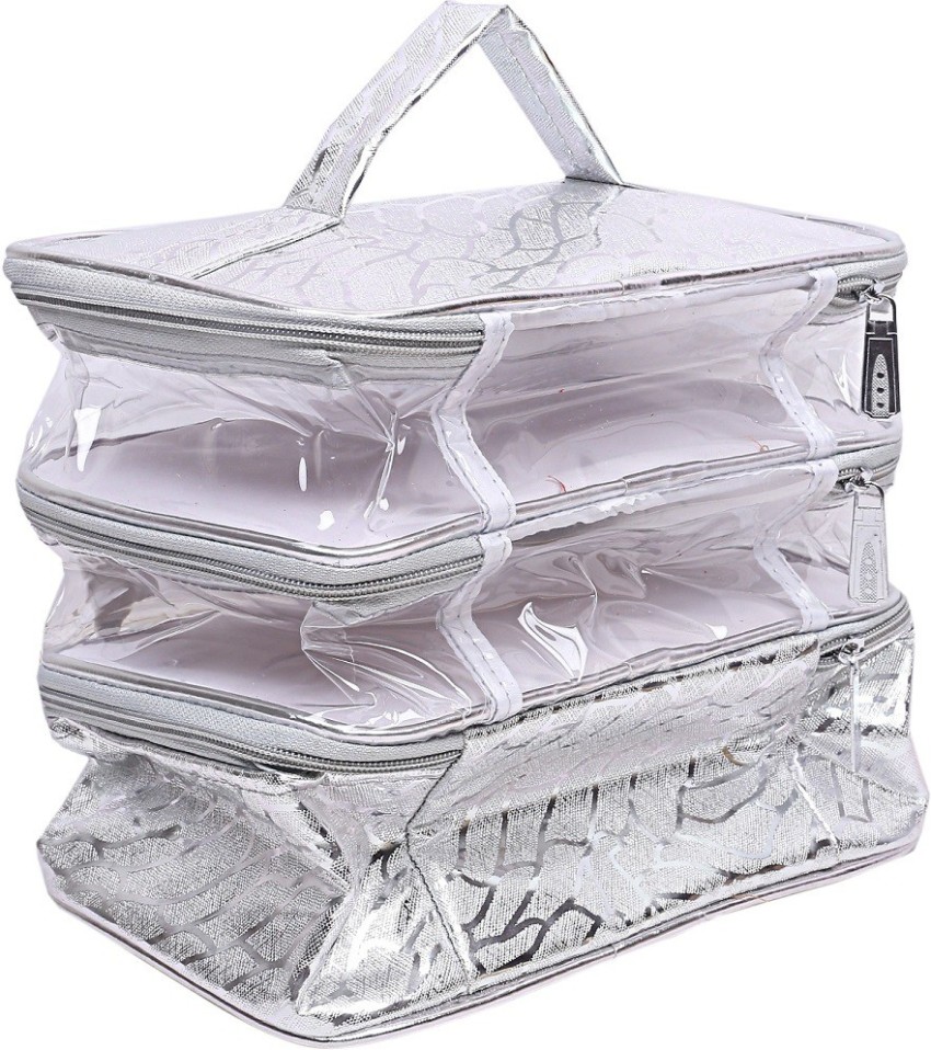 ultimatefashionista combo Transparent PVC Make Up Kit Cum Jewellery Kit  (silver,gold) Makeup Bag Toiletries Bag