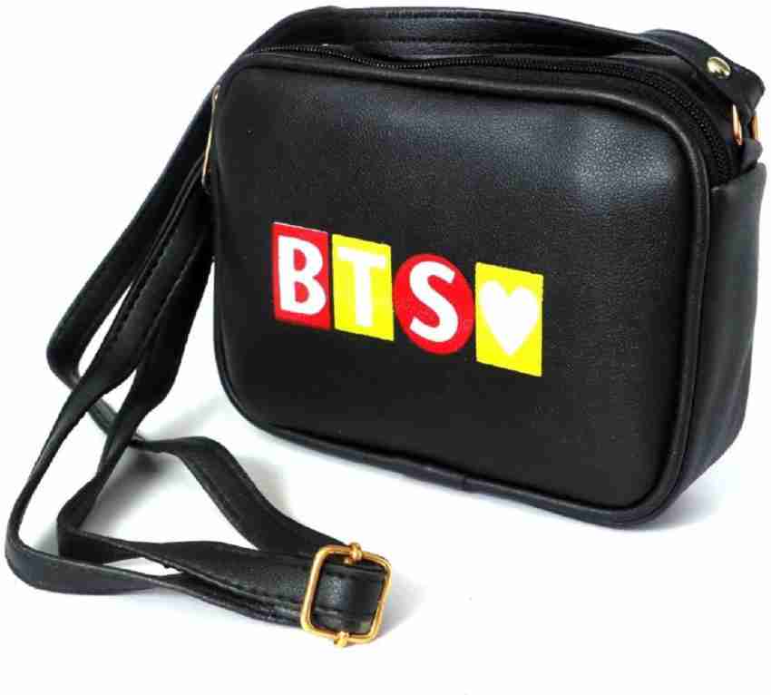 HeartInk Black Sling Bag BTS Bangtan Boys KPOP Theme Fan Art Black Leather  Siling/Side Bag Black - Price in India