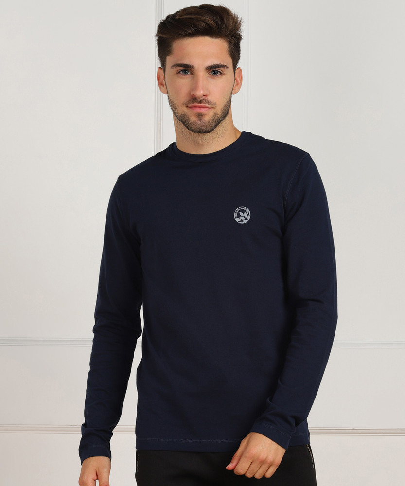 WOODLAND Solid Men Round Neck Dark Blue 