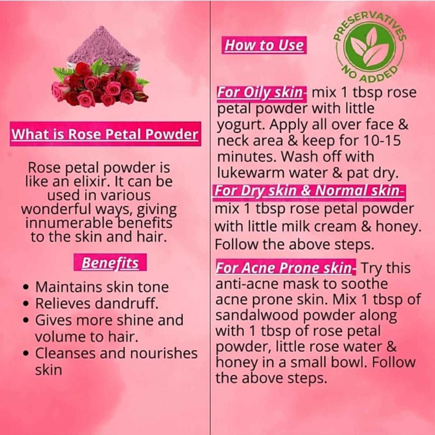 Pure Pik Organic Rose Petal Powder For Face Pack And Skin 200 Gram Jar Pack