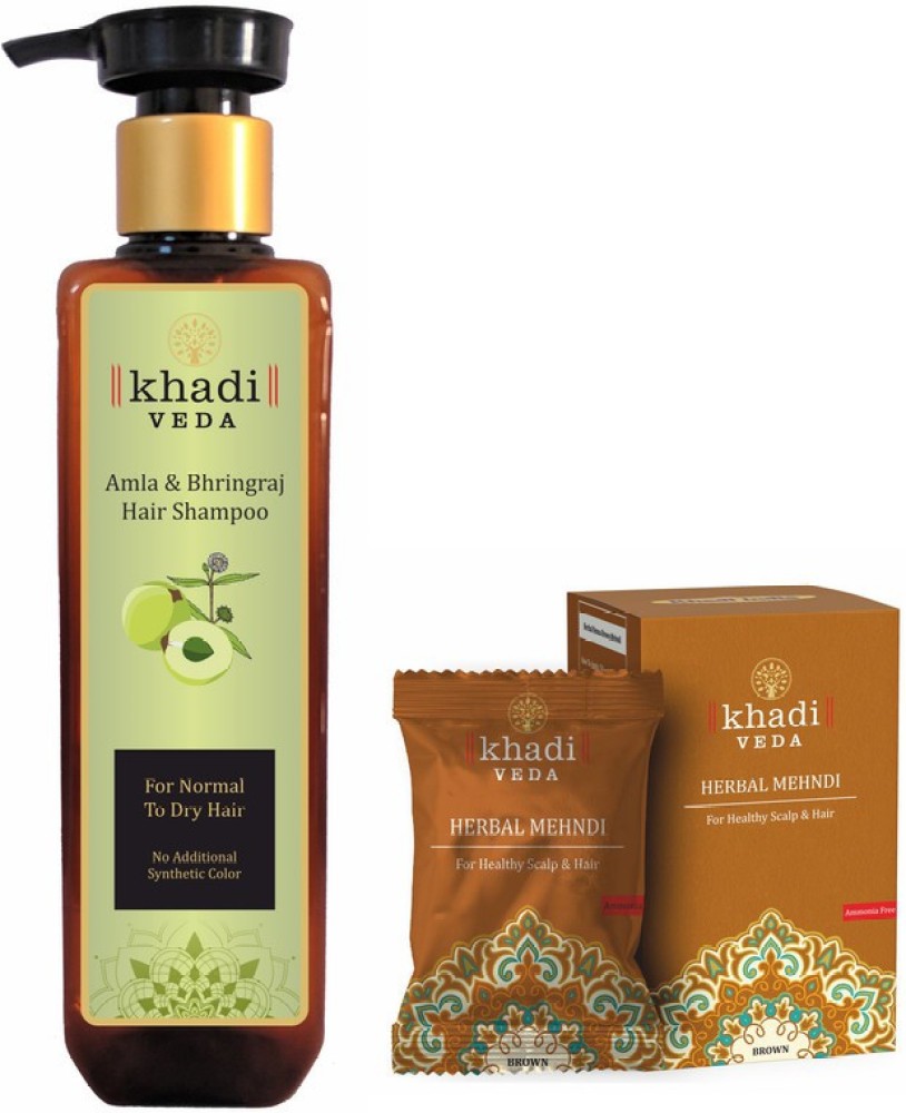 khadi veda Amla bhringraj Shampoo 200 ml & Brown Mehndi 100 gm Combo. -  Price in India, Buy khadi veda Amla bhringraj Shampoo 200 ml & Brown Mehndi  100 gm Combo. Online