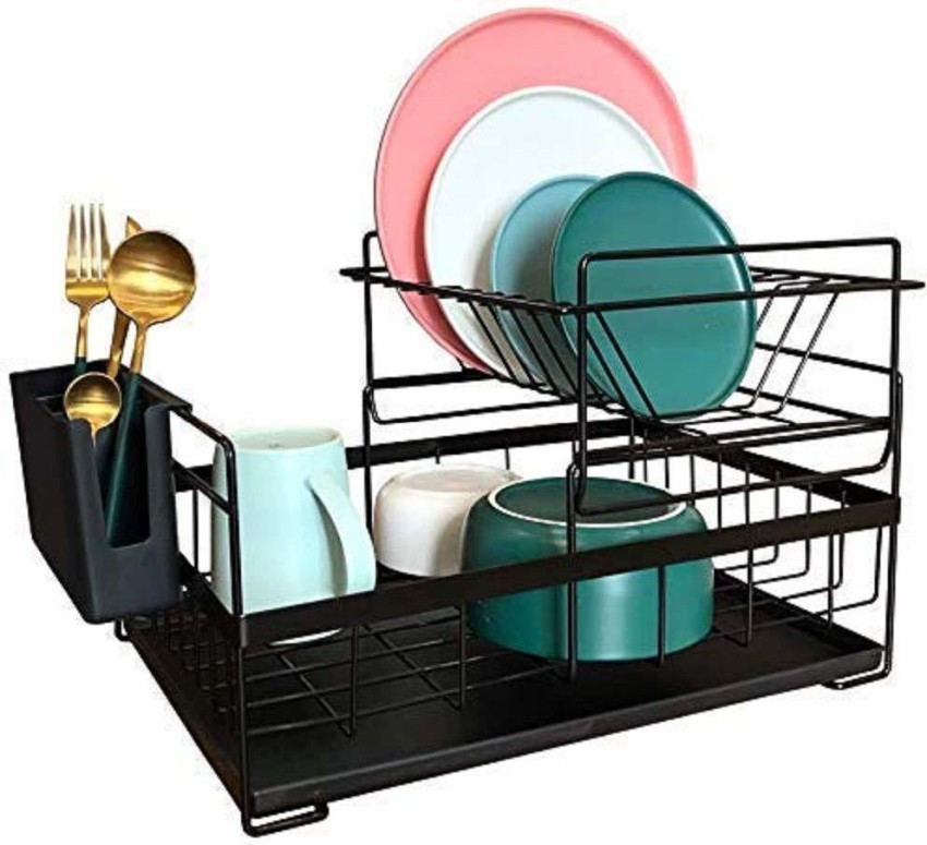 1pc Dish Drying Rack For Kitchen Countertop, Double Layers Large Capacity  Dish Drying Rack With Drainboard Steel, Dish Drainer With Drainage Utensil H