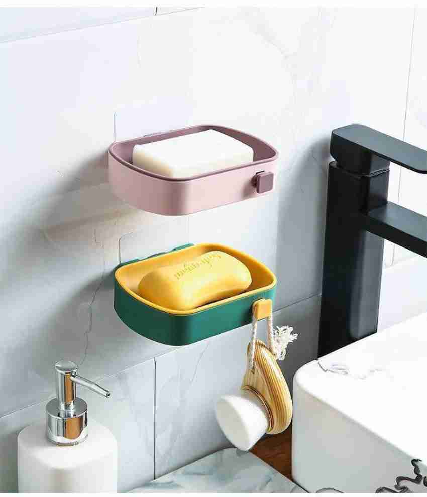 Plastic Drain Soap Box Holder Bathroom Wall-mounted Soap Dish Self-draining
