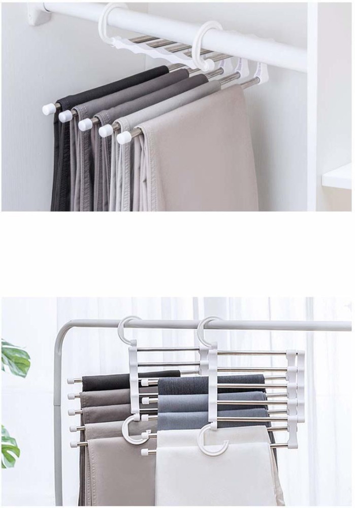 Global Local 2 Pcs 5 In 1 Foldable Hangers For Clothes Trouser Hangers  For Wardrobe Space Saver Multi Layer Hanger For Clothes Hanging Stainless  Steel Magic Foldable Hanger For Pant Shirt Jeans