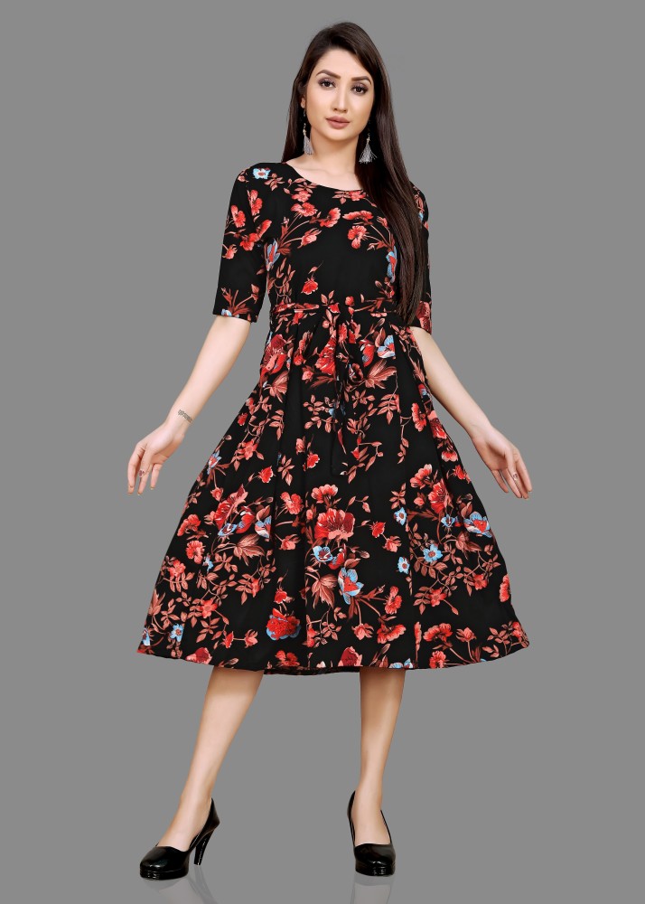 Red And Black Designer Dress For Mom And Little Baby BP3054