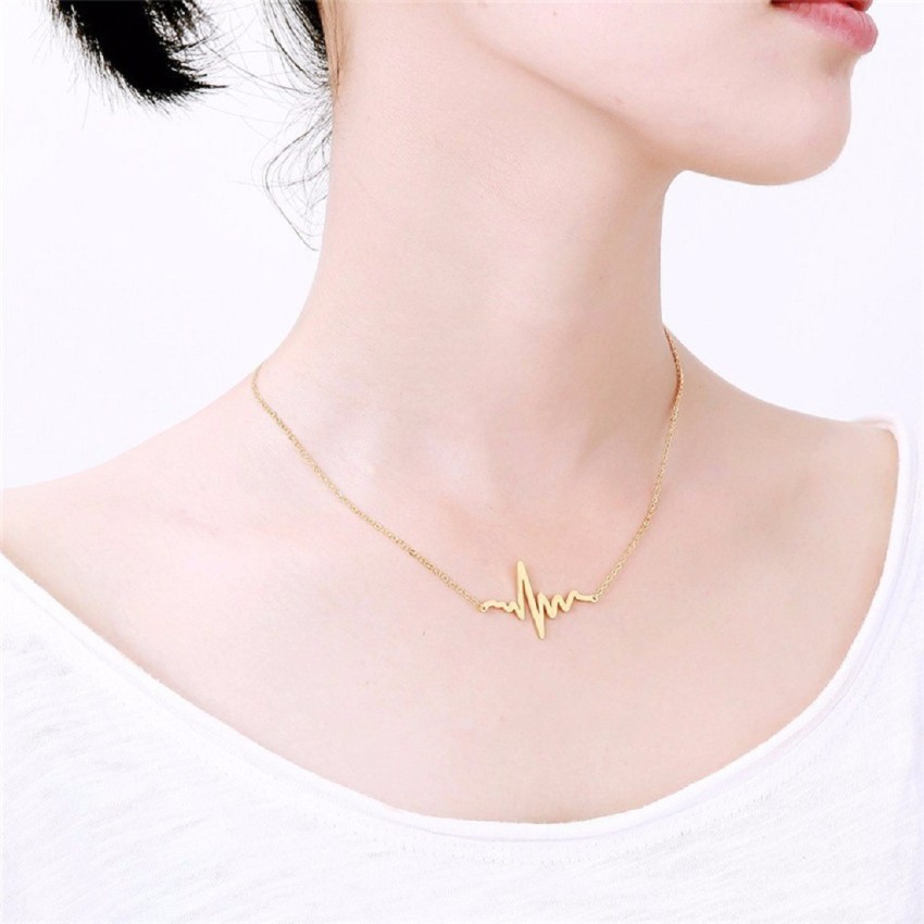 KHODIYAR STUDIO Stylish Heartbeat Shape Pendant With Chain; Cute