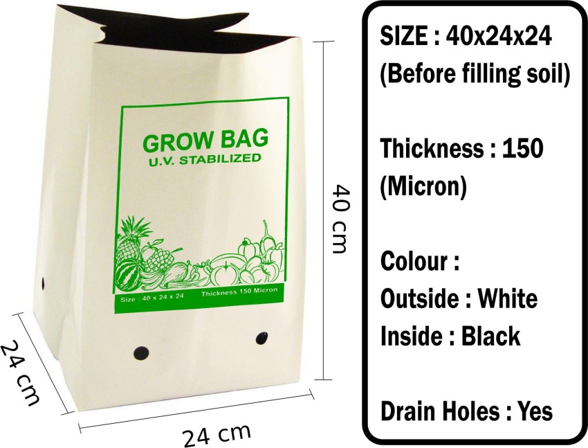 Plant Grow Bags UV Stabilized 40x24x24 cm, White (Set of 10)