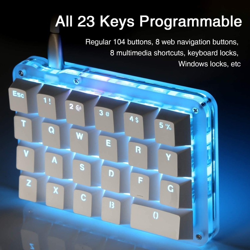Koolertron One Handed Macro Mechanical Keyboard, RGB LED Backlit Portable Mini One-Handed Mechanical Gaming Keypad 23 Fully Programmable Keys RGB Back