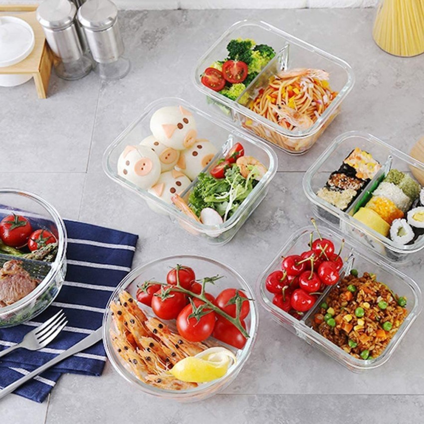 Glass Meal Prep Containers 3 Compartment (950 ML) - Glass Lunch Box with Lid