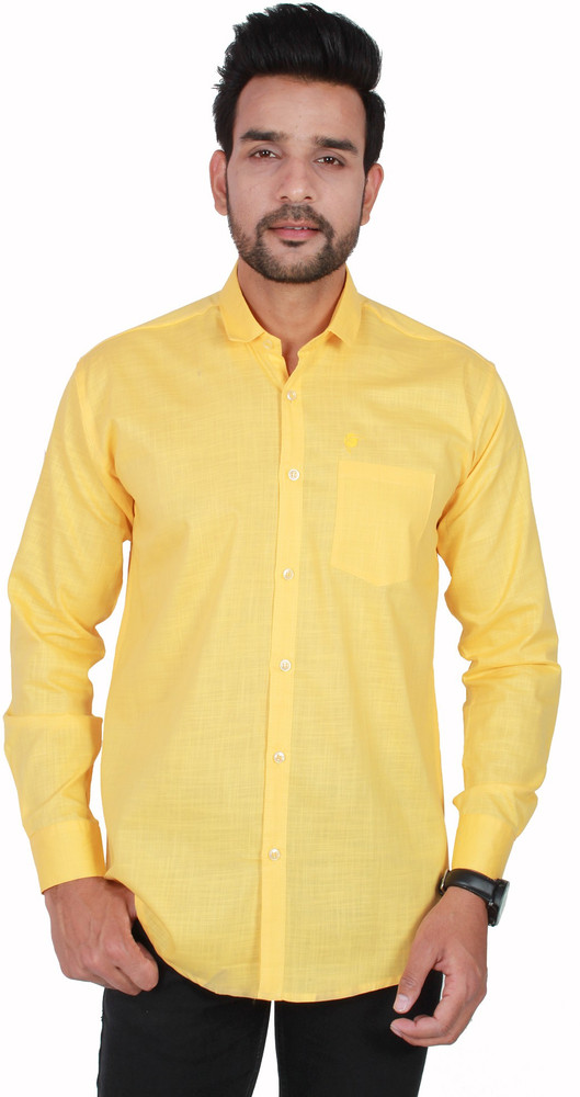 Vellical Men Solid Casual Yellow Shirt 