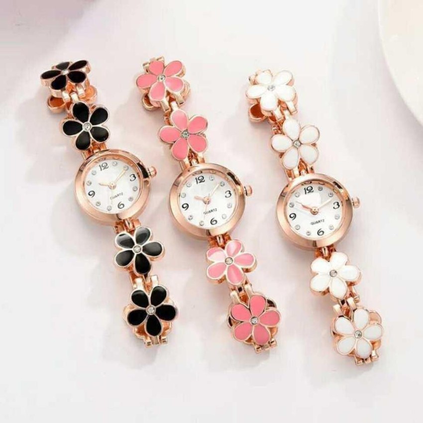 Fancy Bracelet Rose Gold Ladies watches Girls Wrist watch for Women Style  Fashion Female Clock with Flower Strap Analog Watch  For Girls