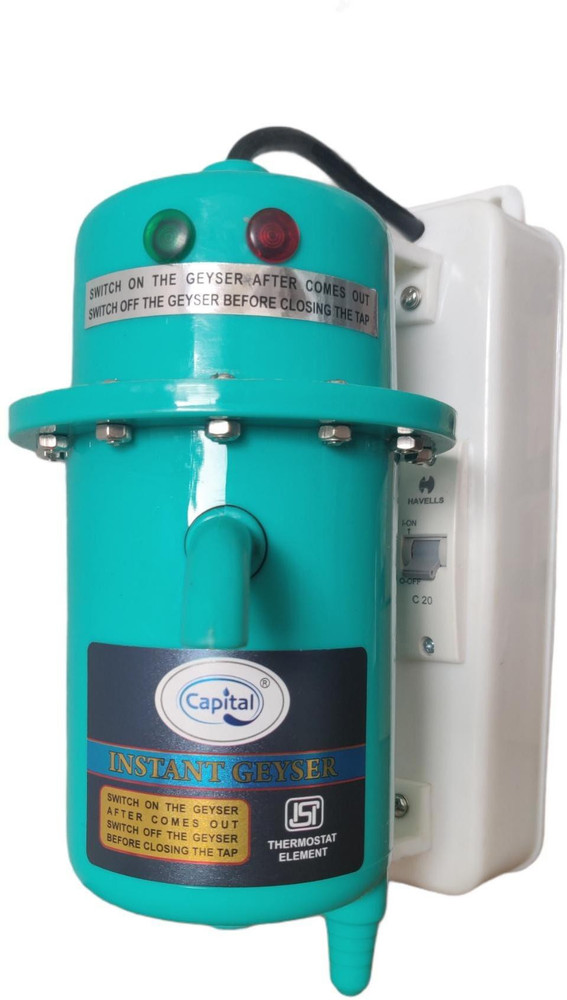 Capital 1 L Instant Water Geyser (1L MCB INSTANT WATER PORTABLE HEATER  GEYSER SHOCK PROOF BODY WITH HAVELLS MCB u0026 INSTALLATION KIT,, White, Green  n) Price in India - Buy Capital 1