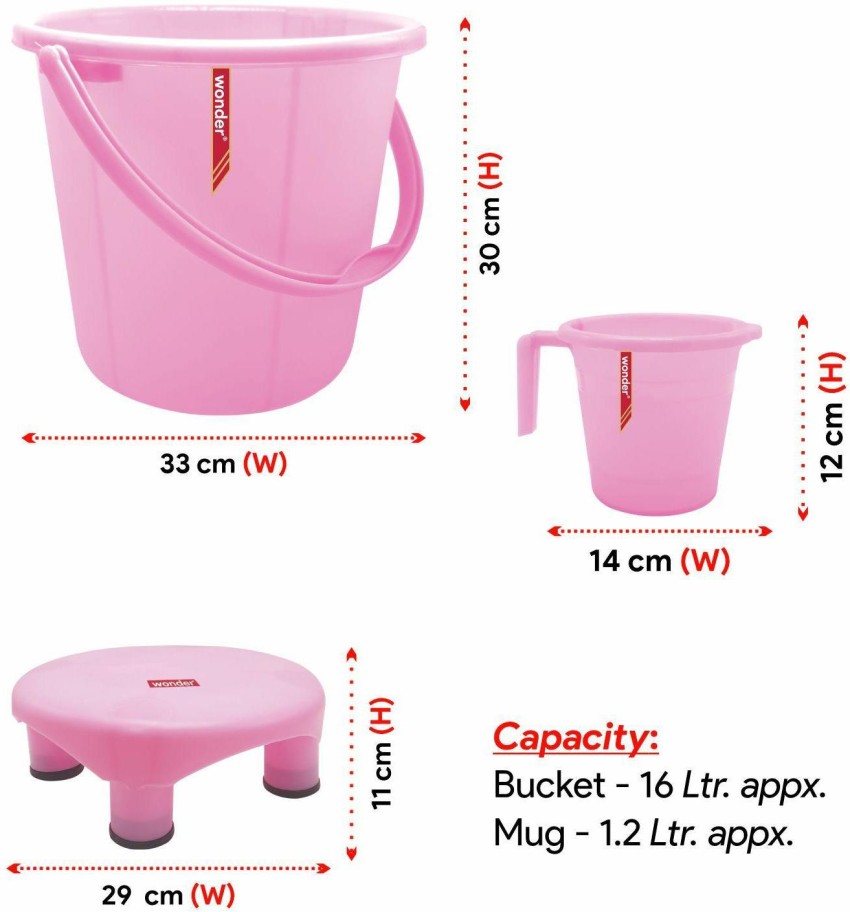 Wonder Bucket & Lid, Set of 2 Pcs, 18 Liters Bucket, Pink & Yellow Color 18  L Plastic Bucket Price in India - Buy Wonder Bucket & Lid, Set of 2 Pcs