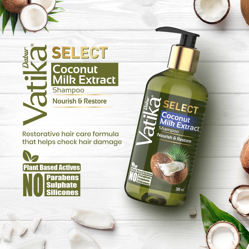 Dabur Vatika Select Coconut Milk Extract Shampoo|Nourish & Parabens, Sulphate & - Price in India, Buy Dabur Vatika Select Coconut Milk Extract Shampoo|Nourish & Restore|No Parabens, Sulphate & Online