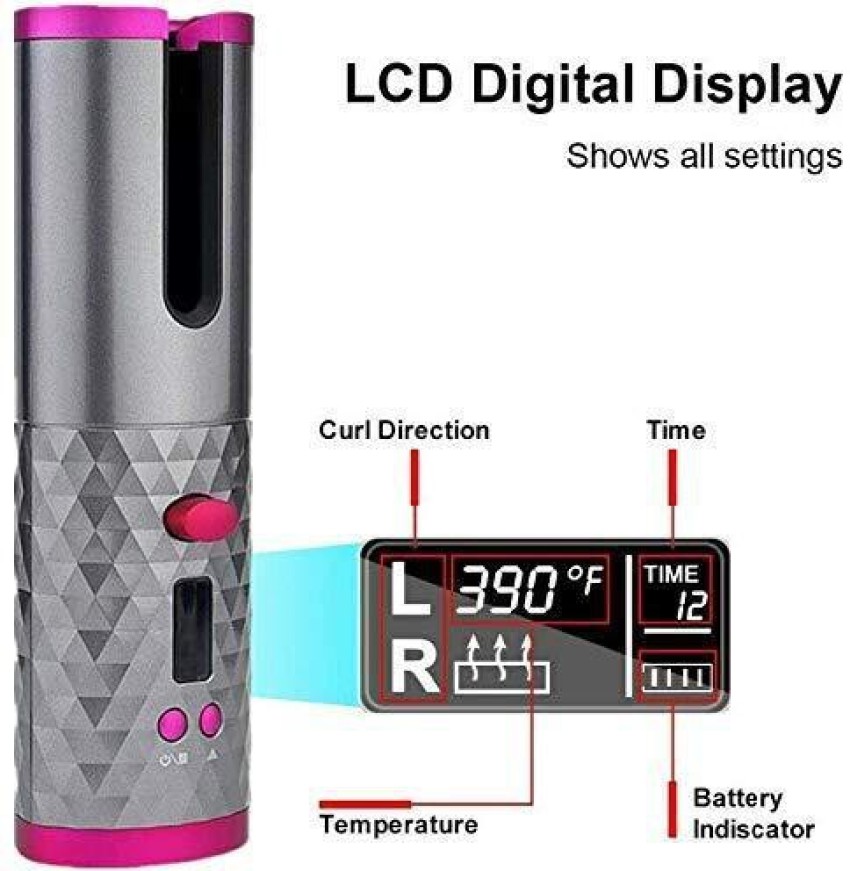 Automatic Cordless Hair Curler Auto Wireless Curling Iron Professional Lcd  Display Usb Rechargeable Fast Heating With Adjustable Temperature  Timer T   Fruugo IN