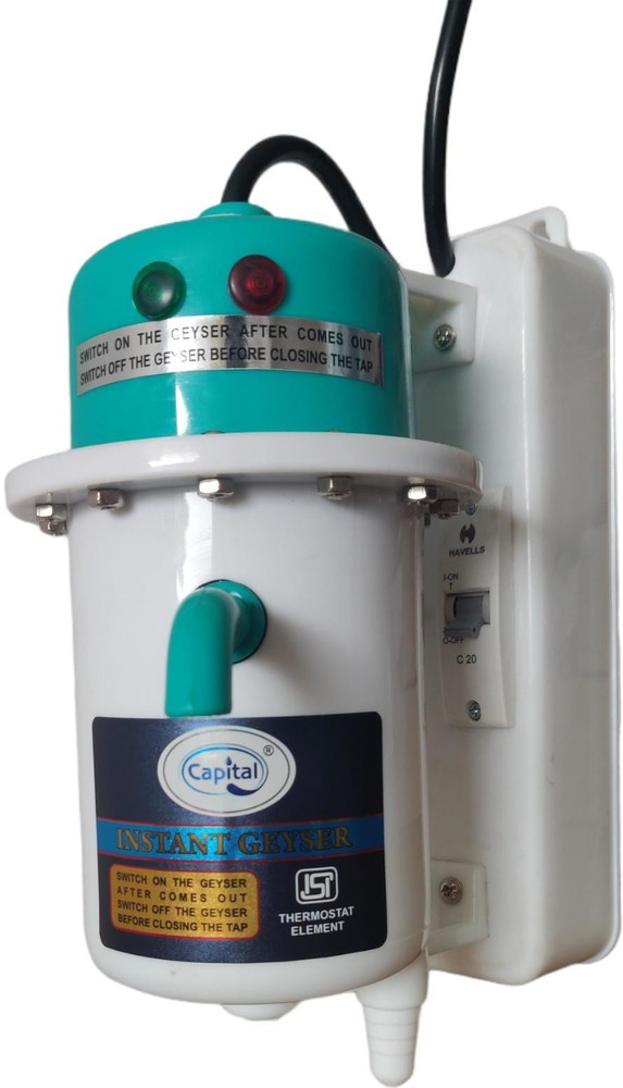 Capital 1.1 L Instant Water Geyser (MCB INSTANT WATER PORTABLE HEATER GEYSER  SHOCK PROOF BODY WITH HAVELLS MCB u0026 INSTALLATION KIT,, White, Green) Price  in India - Buy Capital 1.1 L Instant