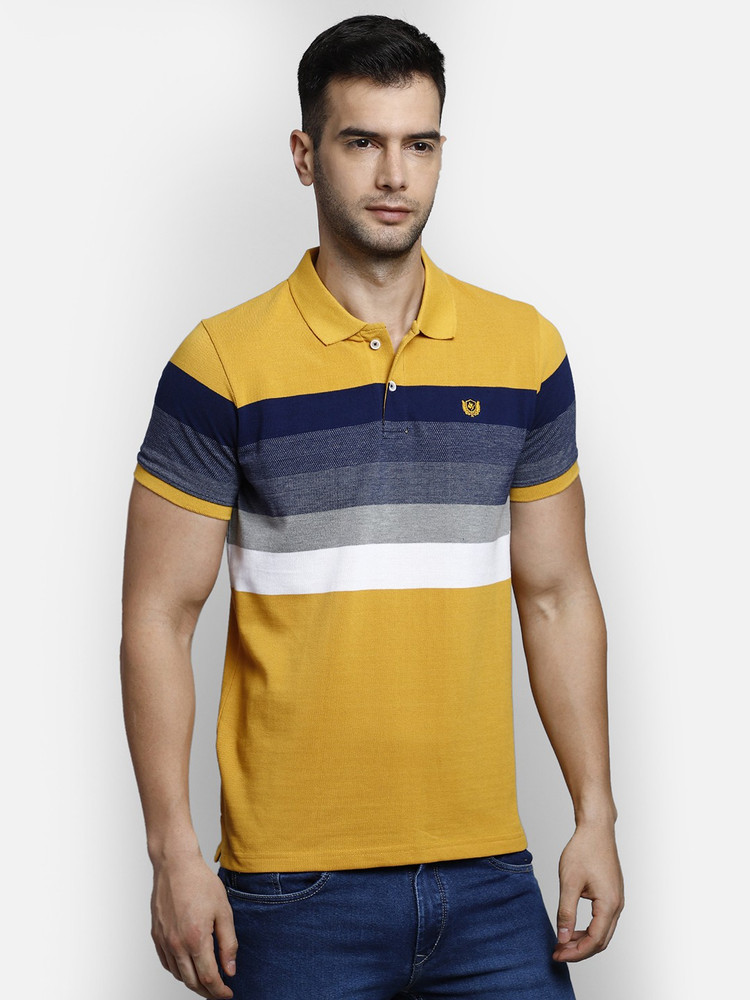 Buy COBB Striped Men Polo Neck Yellow 