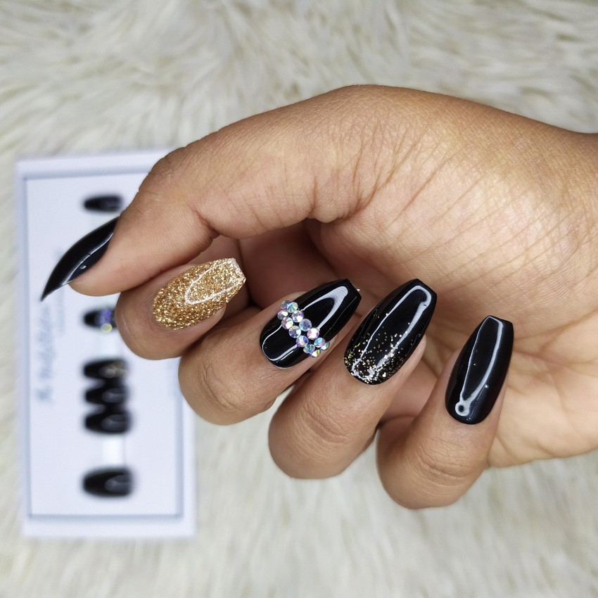 The NailzStation Glossy Black Rhinestones Press on Nails Set Black - Price  in India, Buy The NailzStation Glossy Black Rhinestones Press on Nails Set  Black Online In India, Reviews, Ratings & Features