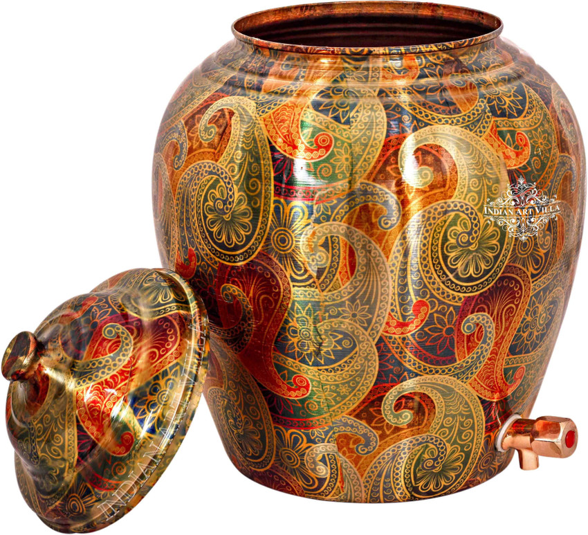 Multi Colored Printed Design Copper Water Dispenser Pot / Matka