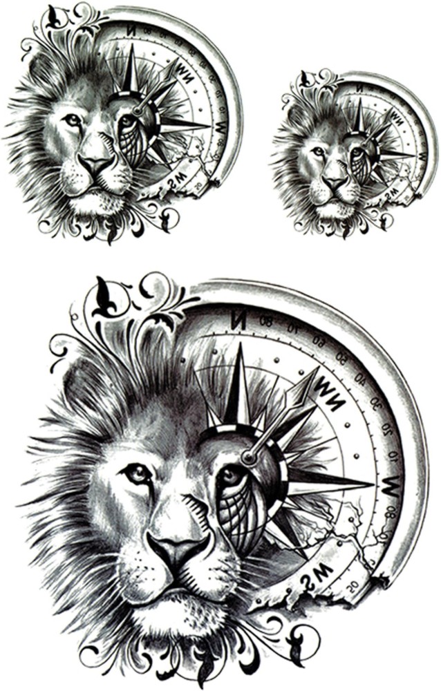 Lion Compass Eyes Temporary Tattoos For Men Adult Tiger Skull Wolf Crown  Fake Tattoo Realistic Body Art Decoration Tatoos Paper