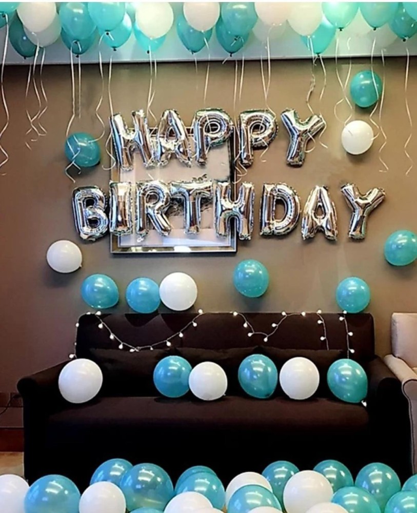 HBD Blue white and Silver theme - Happy Birthday Decorations kit ...