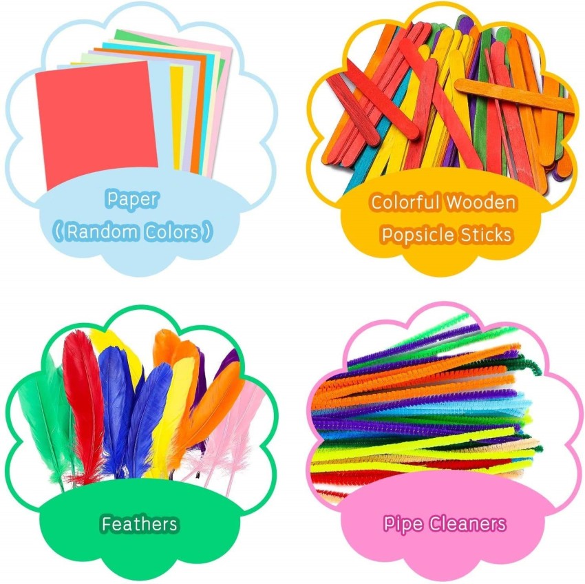 Children's Craft Set DIY Kids Crafts Supplies Craft Art Material Set for  Kids with Pipe Cleaner Pompom Googly Eye Feather Sequin Scrapbooking Craft