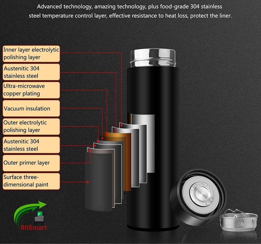 304 Graded Food Graded Black Smart Thermo Flask, For Office