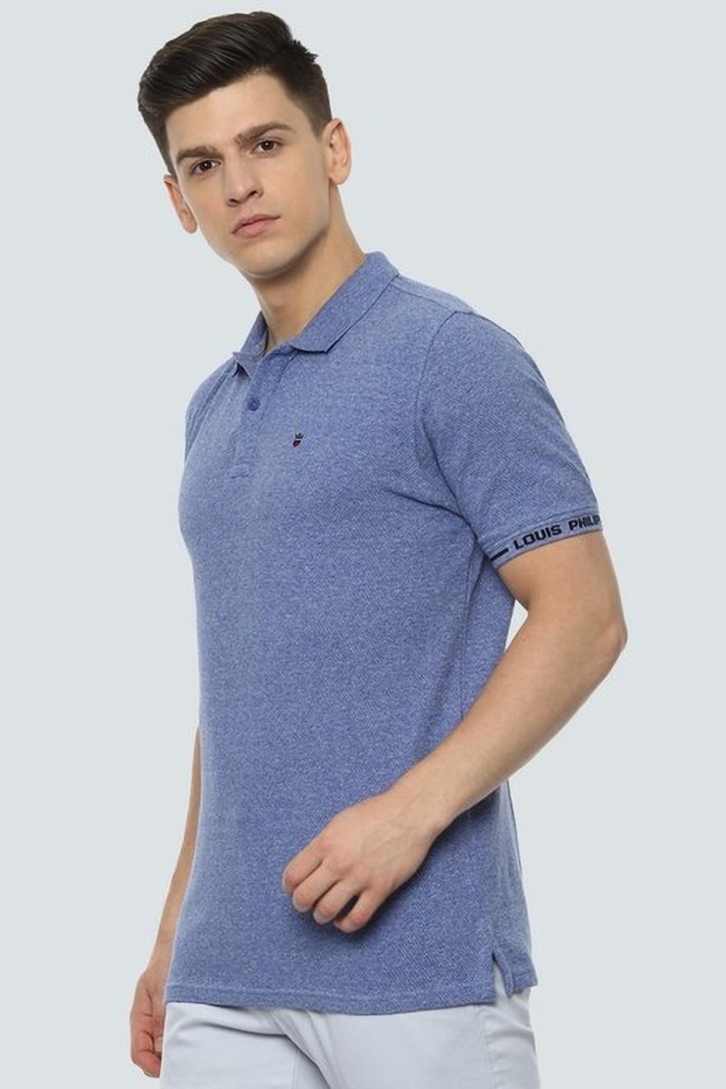 40% OFF on Louis Philippe Sport Solid Men Polo Neck Blue T-Shirt