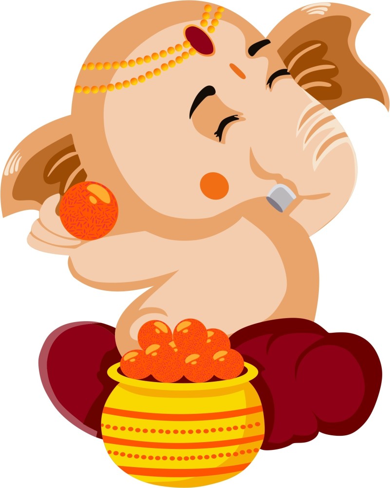 SUDARSHAN STICKER 91 cm Cute Animated ganpati with sweets wall ...