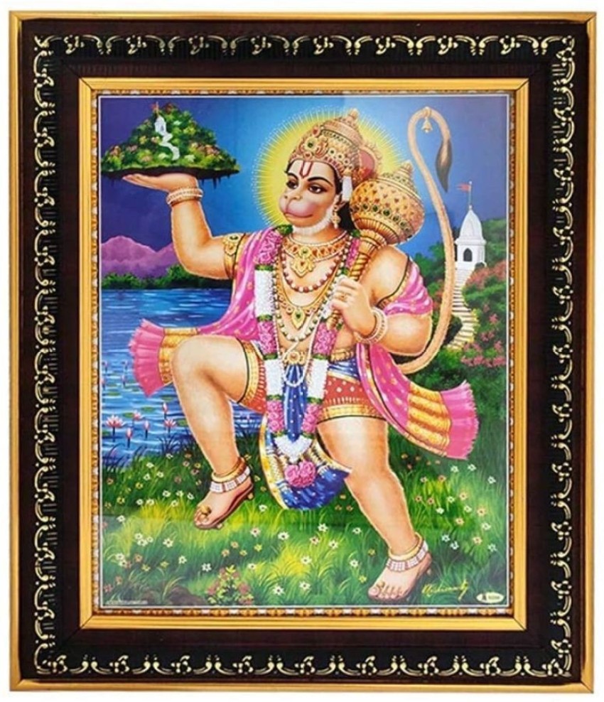 Dalvkot Lord Hanuman Gold Frame Photo for Wall Hanging and Pooja ...