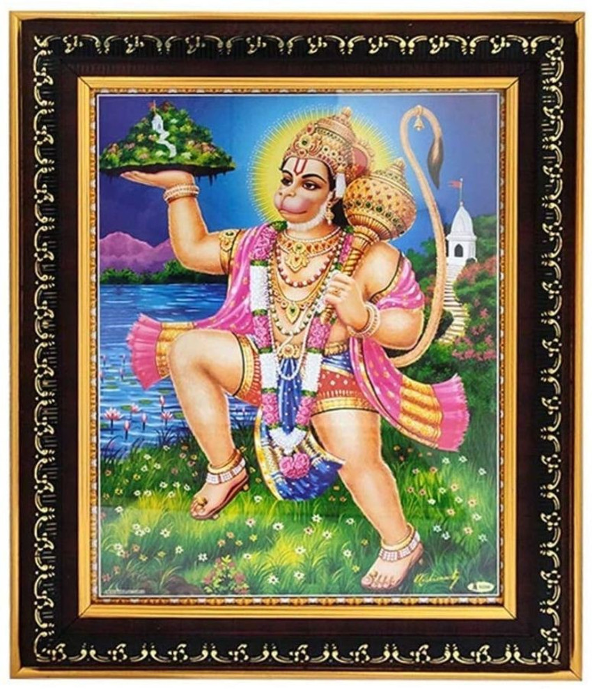 Dalvkot Lord Hanuman Gold Frame Photo for Wall Hanging and Pooja ...