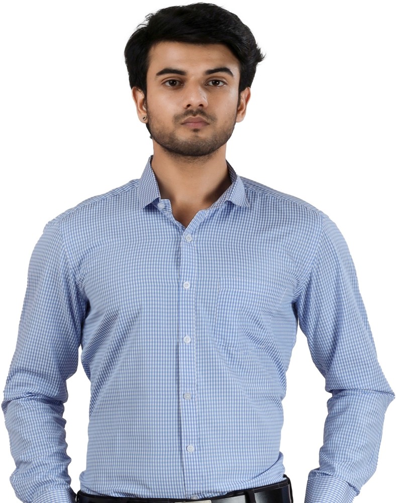 Buy Men Blue Classic Fit Check Full Sleeves Formal Shirt Online