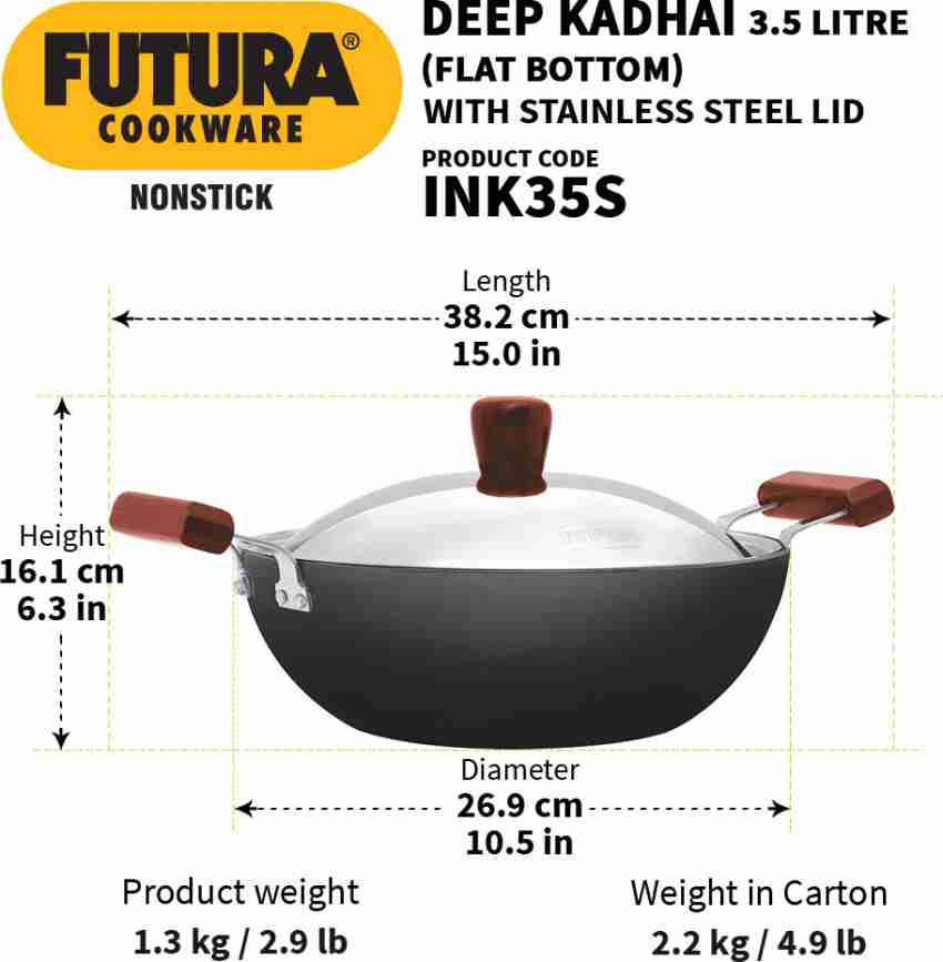 Nonstick Kadhai Indian Kadai Frying Pan Deep Fry Kadhai Deep Fry Pan with  Stainless Steel Lid Stir Fry Pan Nonstick All Purpose Pan Cookware Cooking