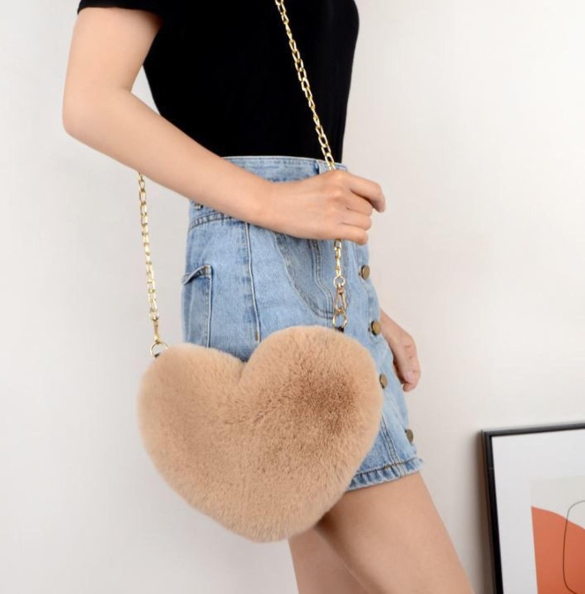 Cute furry heart shaped purse for girl