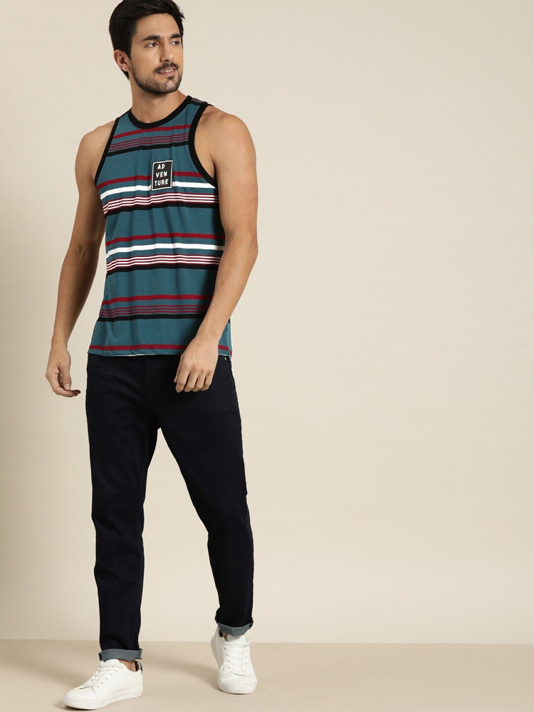 Moda Rapido Striped Men Round Neck Blue 