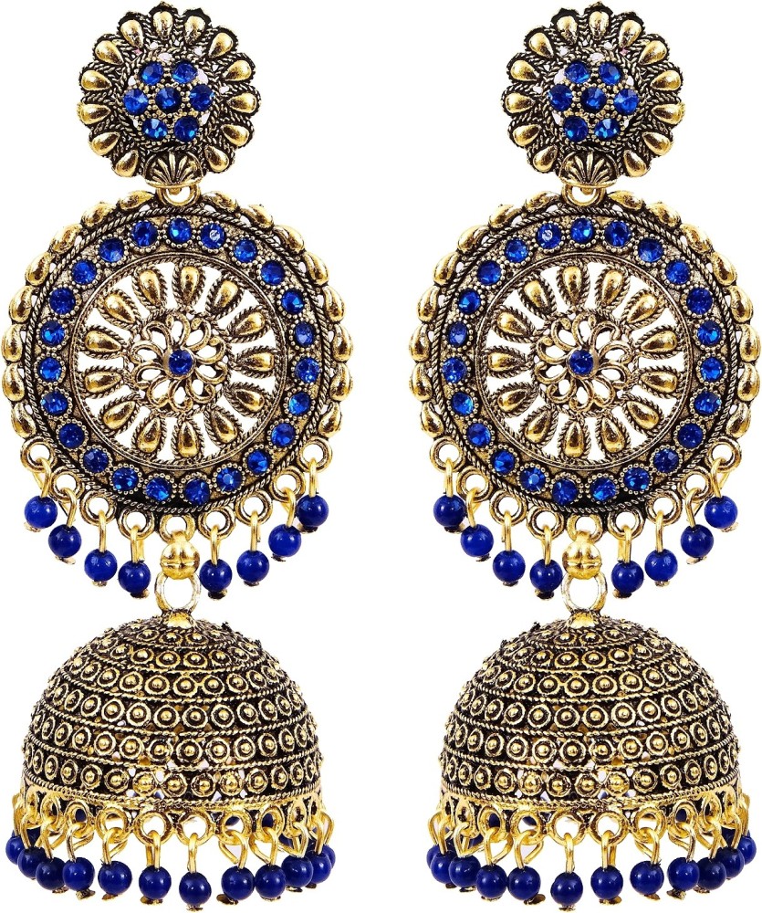Flipkartcom  Buy CRUNCHY FASHION Traditional Indian Gold plated Round  Floral Royal Blue Jhumka Earring RAE0725 Alloy Jhumki Earring Online at  Best Prices in India