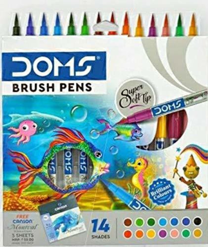 DOMS 14 Shades Brush Pen Box Pack Brush Tip Nib