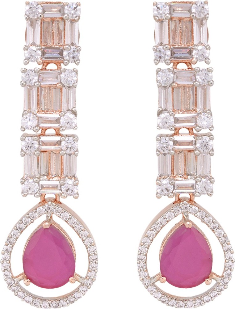 American Diamond (AD) Rose Gold Earrings Tikka Set – Amazel Designs