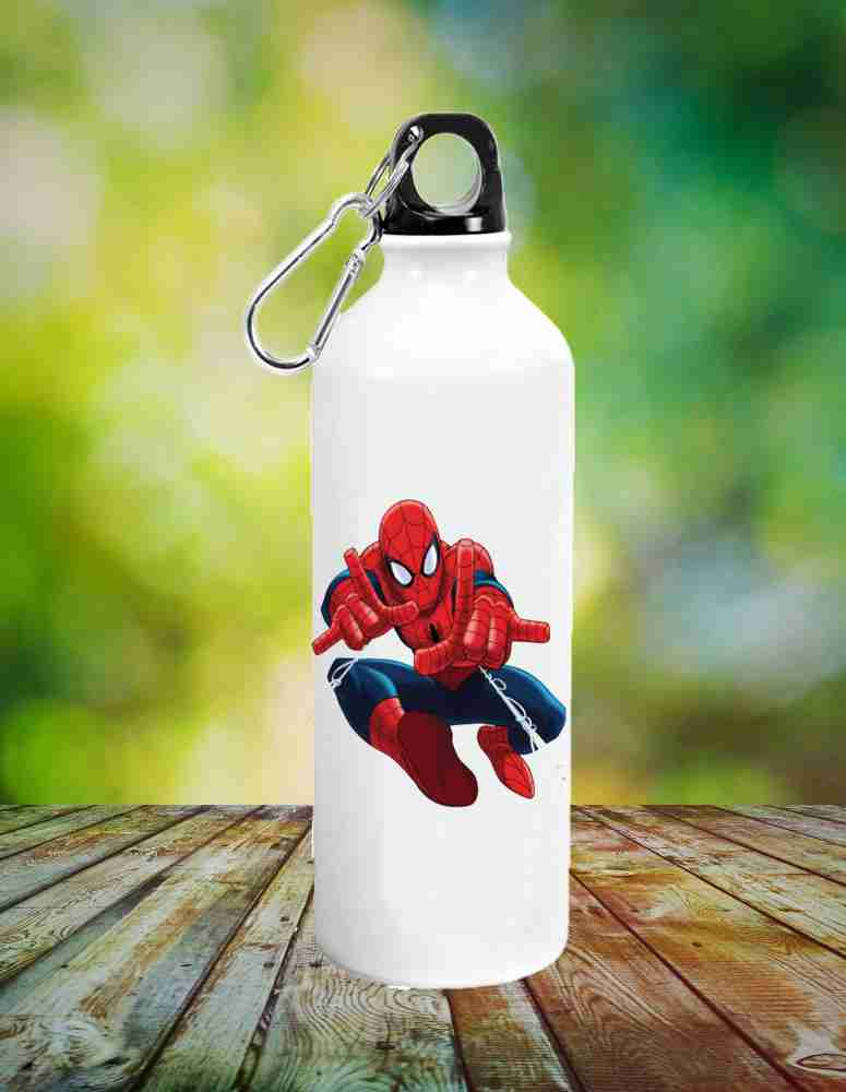 Spiderman Themed Plastic School Water bottle with Silicon Straw and Strap