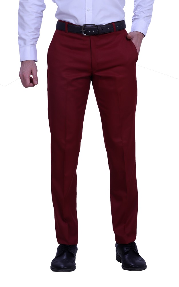 Aristitch Maroon Regular Fit Formal Trousers for Men