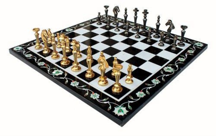 StonKraft Brass Chess Board Game Set with 100% Brass Chess Pieces Chessmen  Coins (12 x 12 Inches)