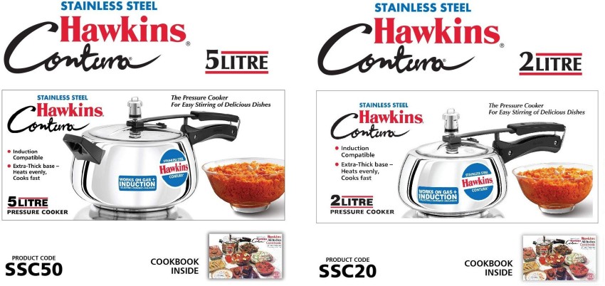 Hawkins Contura 5 Ltr Stainless Steel Pressure Cooker Induction Base SSC50