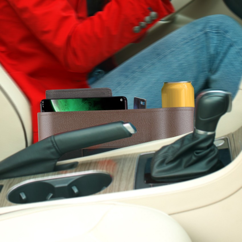 Car Seat Gap Filler, 2 Pack Side of Center Console Organizer with A Cup  Holder, Between Seat Storage Box for Money, Cell Phone, Coins and Keys,  Crevice Pocket Caddy Catcher 