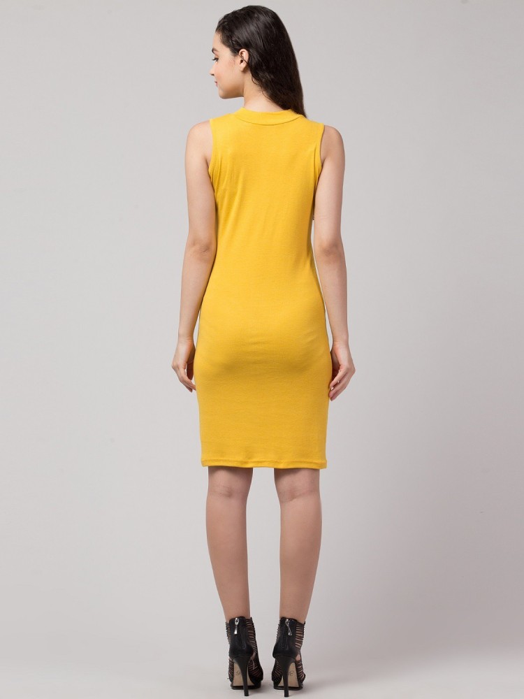 Vintage Women's Bodycon Dress - Yellow - L