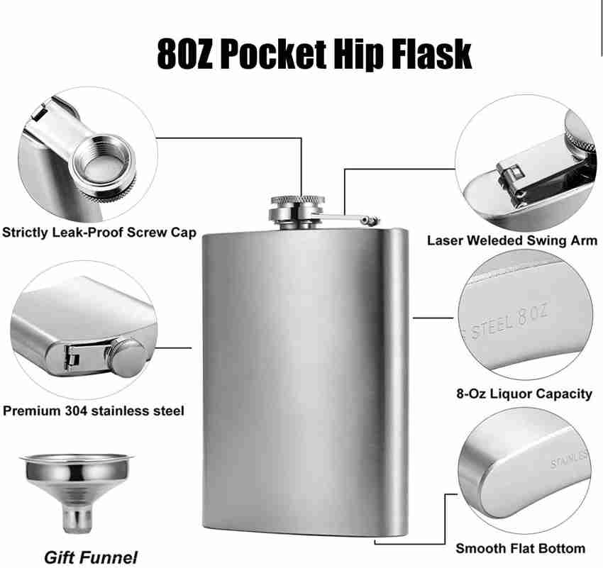 2 Pack Hip Flasks for Liquor, 8 Oz Stainless Steel Leakproof Thin Flasks  with Funnel for Men & Women (Matte Black)