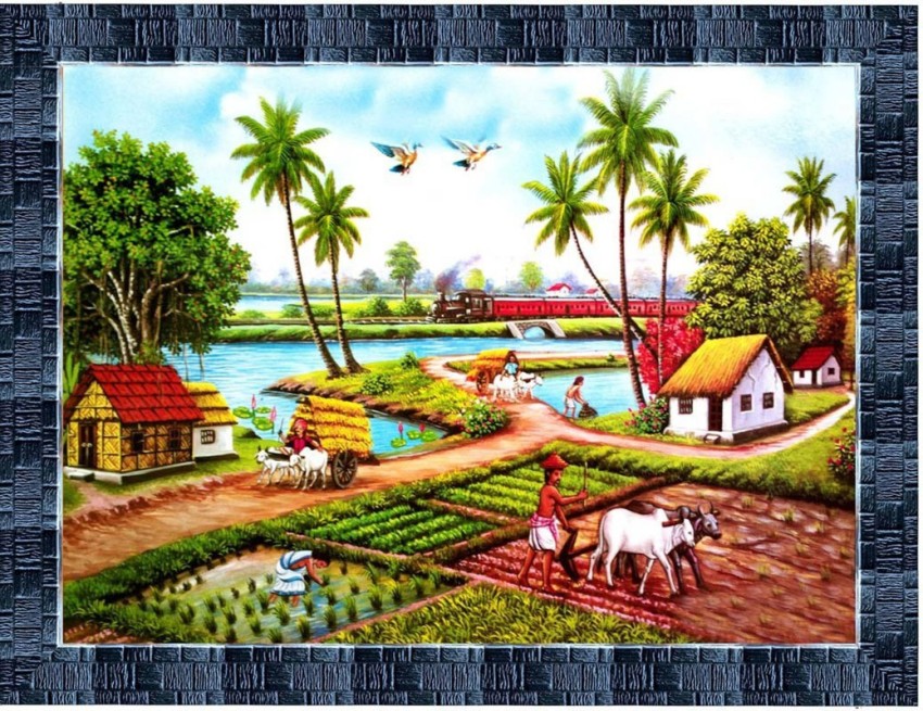 Village Scenery Colored Pencils  Drawing Village Scenery with Color  Pencils  DrawingTutorials101com