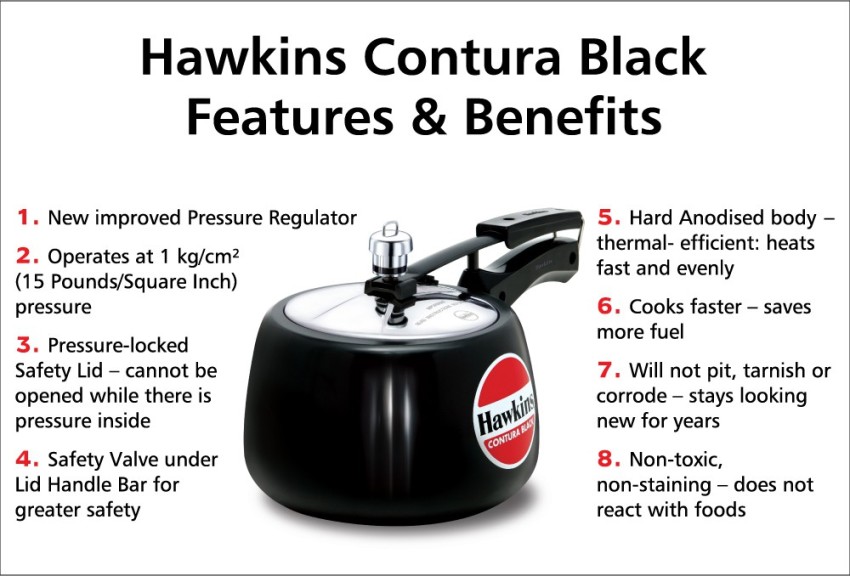 Hawkins CB20 Hard Anodized Pressure Cooker, 2 Liter Contura Black SMALL