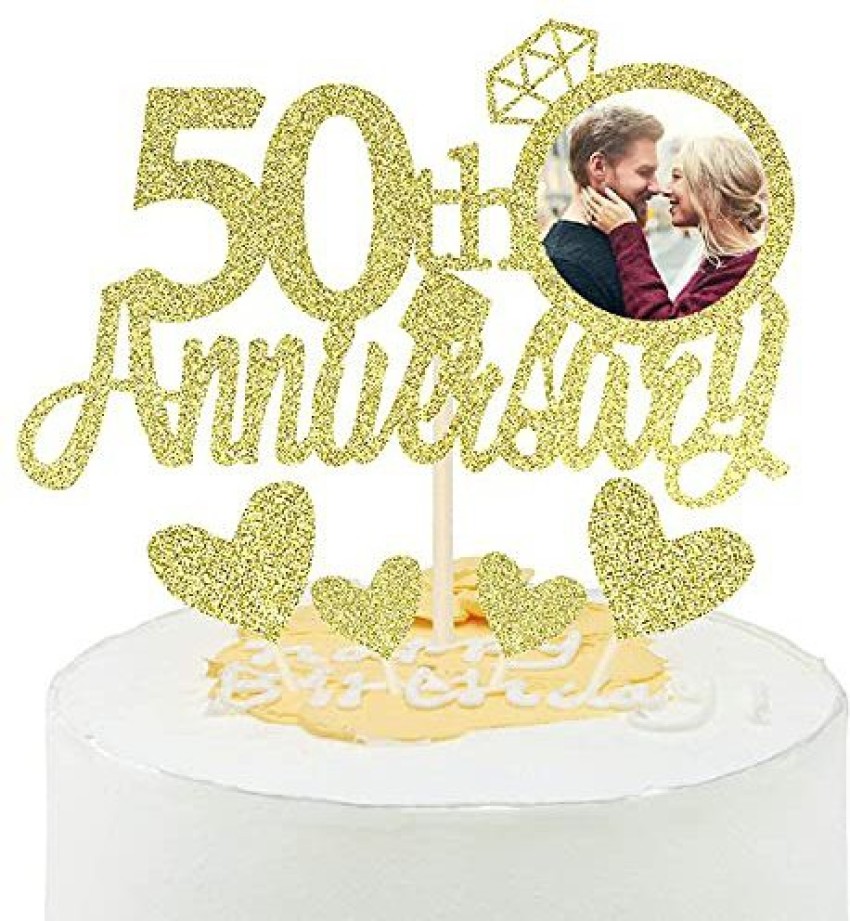 50 Gold Rhinestone Cake Topper - Fifty 50th Birthday Anniversary Decoration