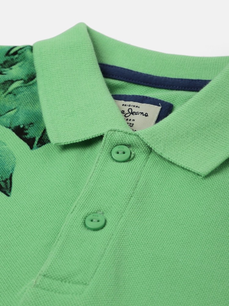 Neck Flipkart.com Pure | - Cotton Boys Design Shirt Jeans Pepe Self T Polo