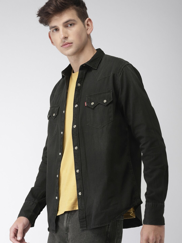 Update 76+ mens levi black denim shirt
